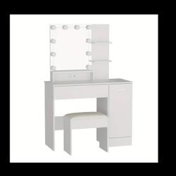 Light Bulb Vanity Mirror With Stool