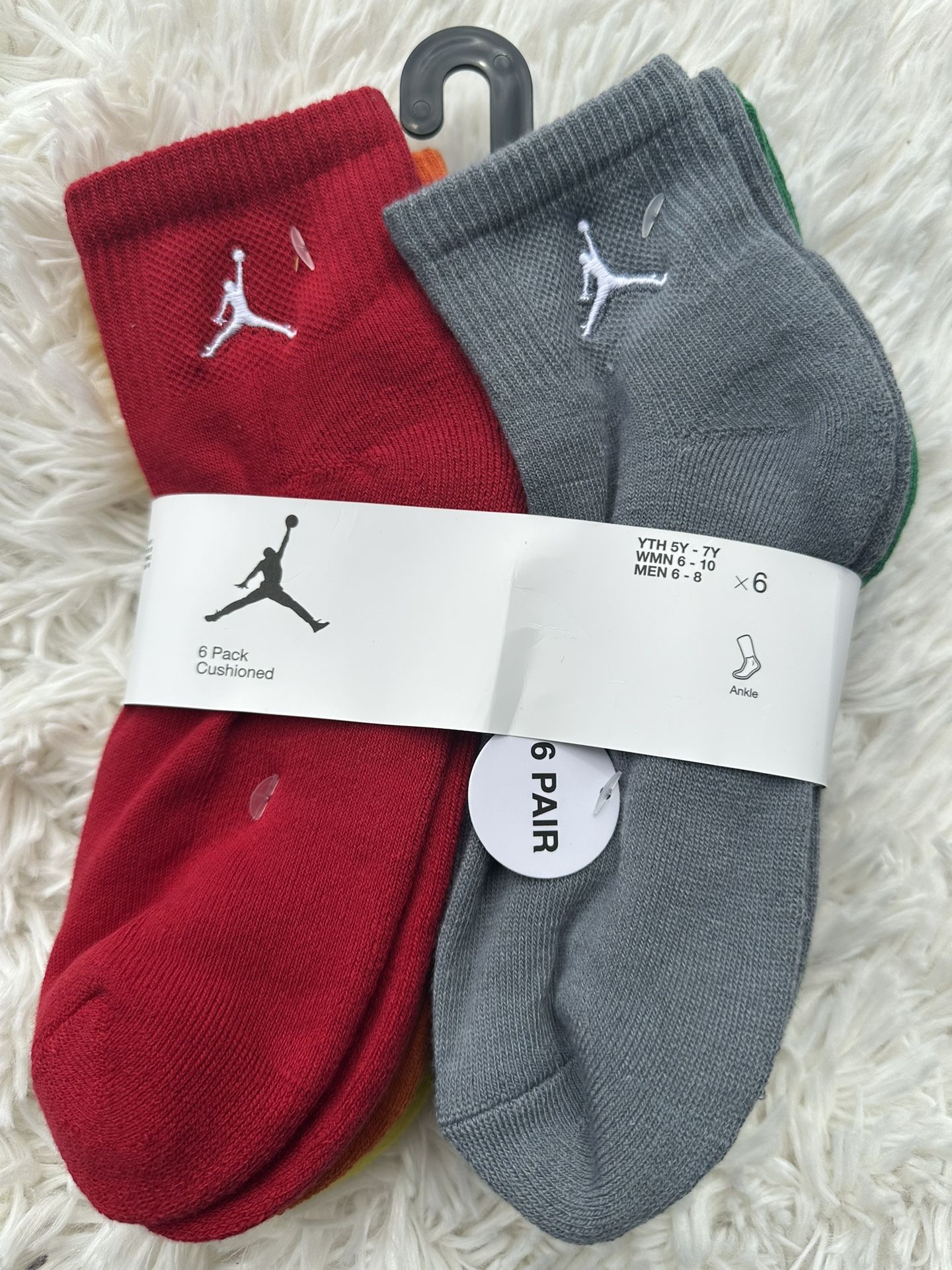 Jordan Men's Athletic Ankle Red and Gray Socks - 6 Pack