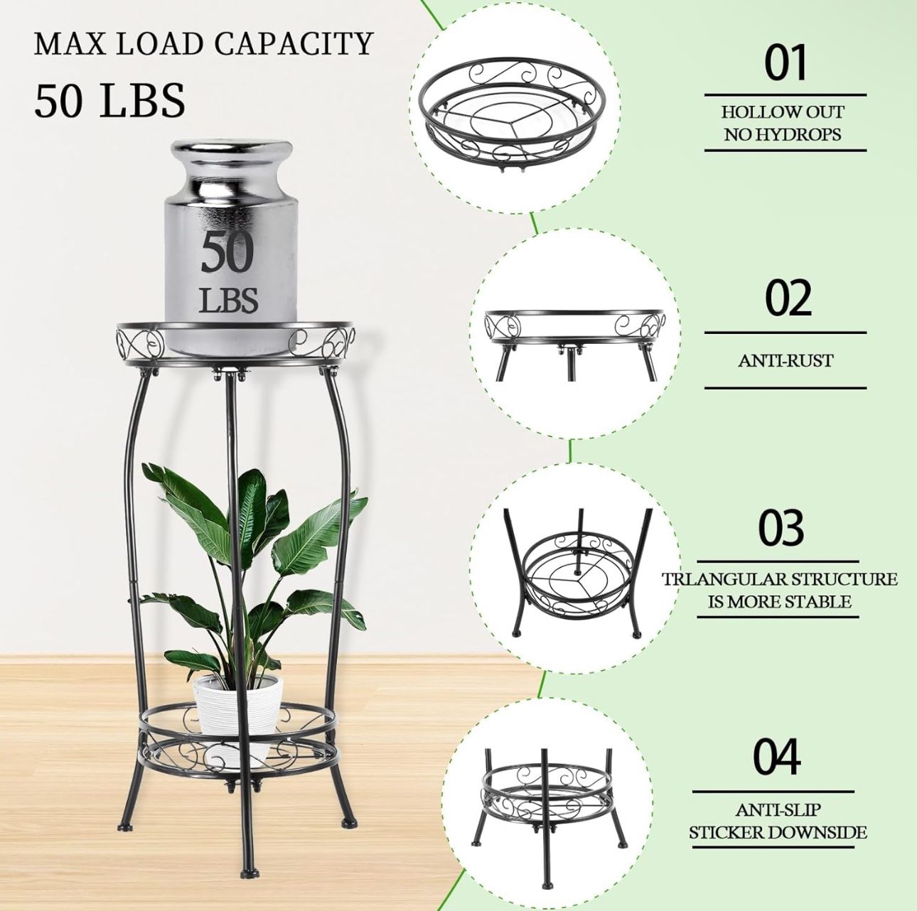 BRAND NEW 2 Tier 27" Tall Heavy Duty Plant Shelf Rustproof Iron Multiple Plant Round Supports Rack for Planter Corner Garden Balcony Patio