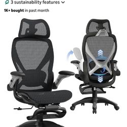 Brand New Blue All Mesh Tall Back Ergonomic Office Chair w/Flip Up Arms & Slide Out Footrest