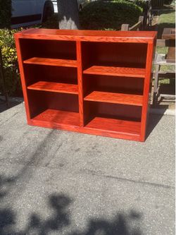 Red bookcase adjustable shelves