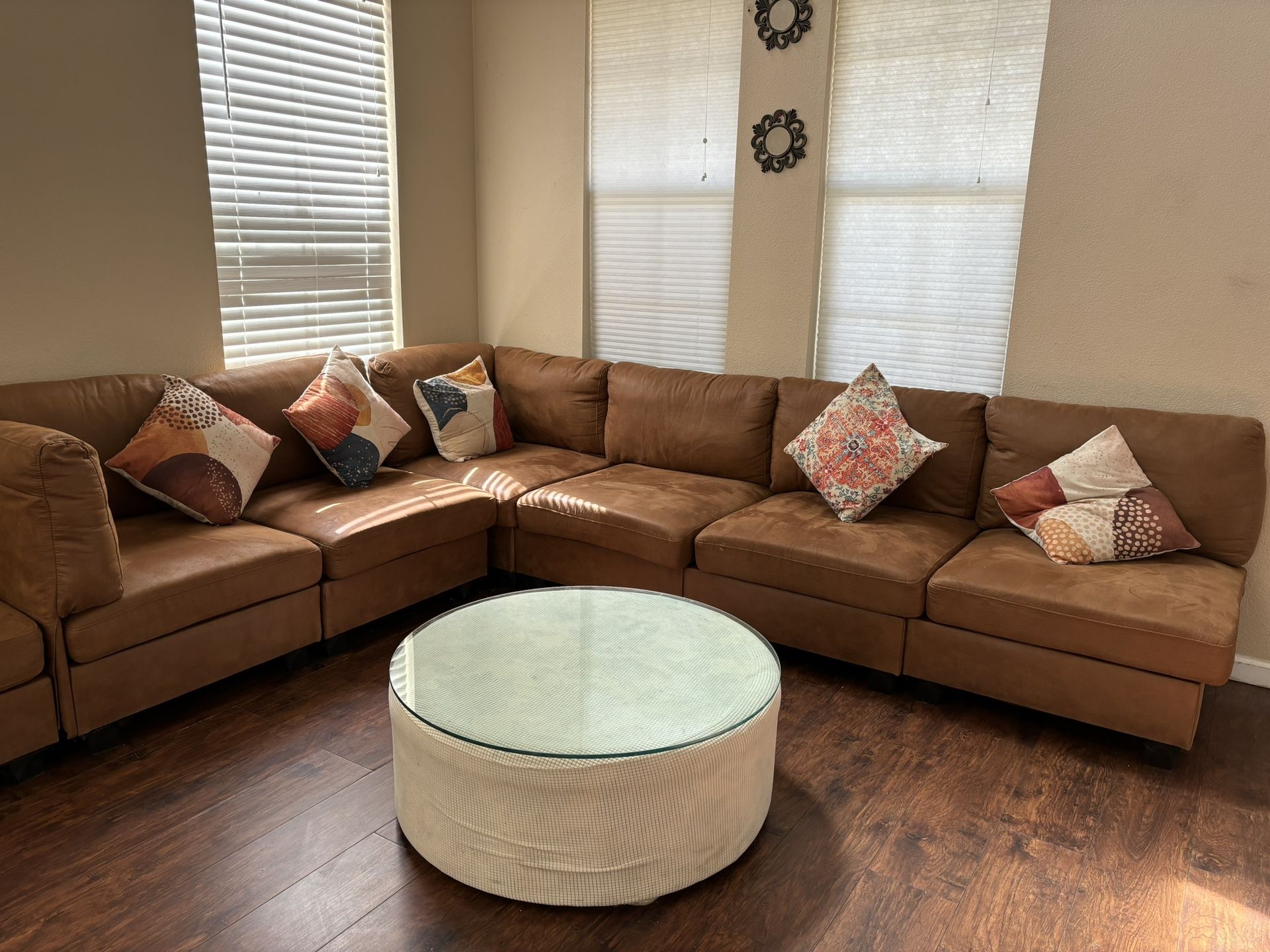 Six Seater Suede Leather Sofa With Pillows