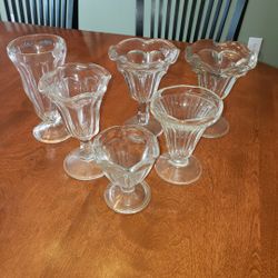 Vintage Assortment of Clear Footed Glass Dessert Cups (Set Of 6)