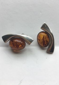 Sterling silver amber clip earrings