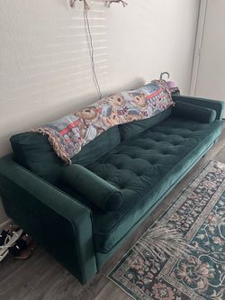 Suede forest green couch, NEED GONE