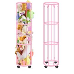 Stuffed Animal Storage with Wheels, 3 Layer Vertical Metal Toy Storage with Elastic Cords, Toy Organizer Wall Mount, Plushies Storage Holder Zoo Toy C