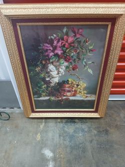 Home Interior Retired Vintage Cherb & Floral Gold Framed Picture