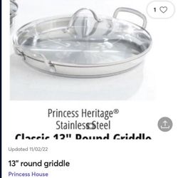 Princess House Stainless Steel Round Griddle 