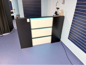 Modern Reception Desk 63 inches Black with Lights. Like New!