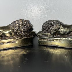 Two Pairs Of Cast Brass Lion Bookends