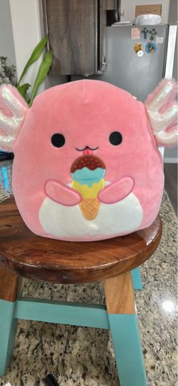 Squishmallow Pink Axolotl Plush with Ice Cream