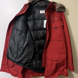 Coach Red Men 3 In 1 Parka With Shearling