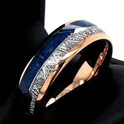 Men's 8mm Tungsten Cupid's Arrow Meteorite Inlay Comfort-Fit Engagement Wedding Band 11