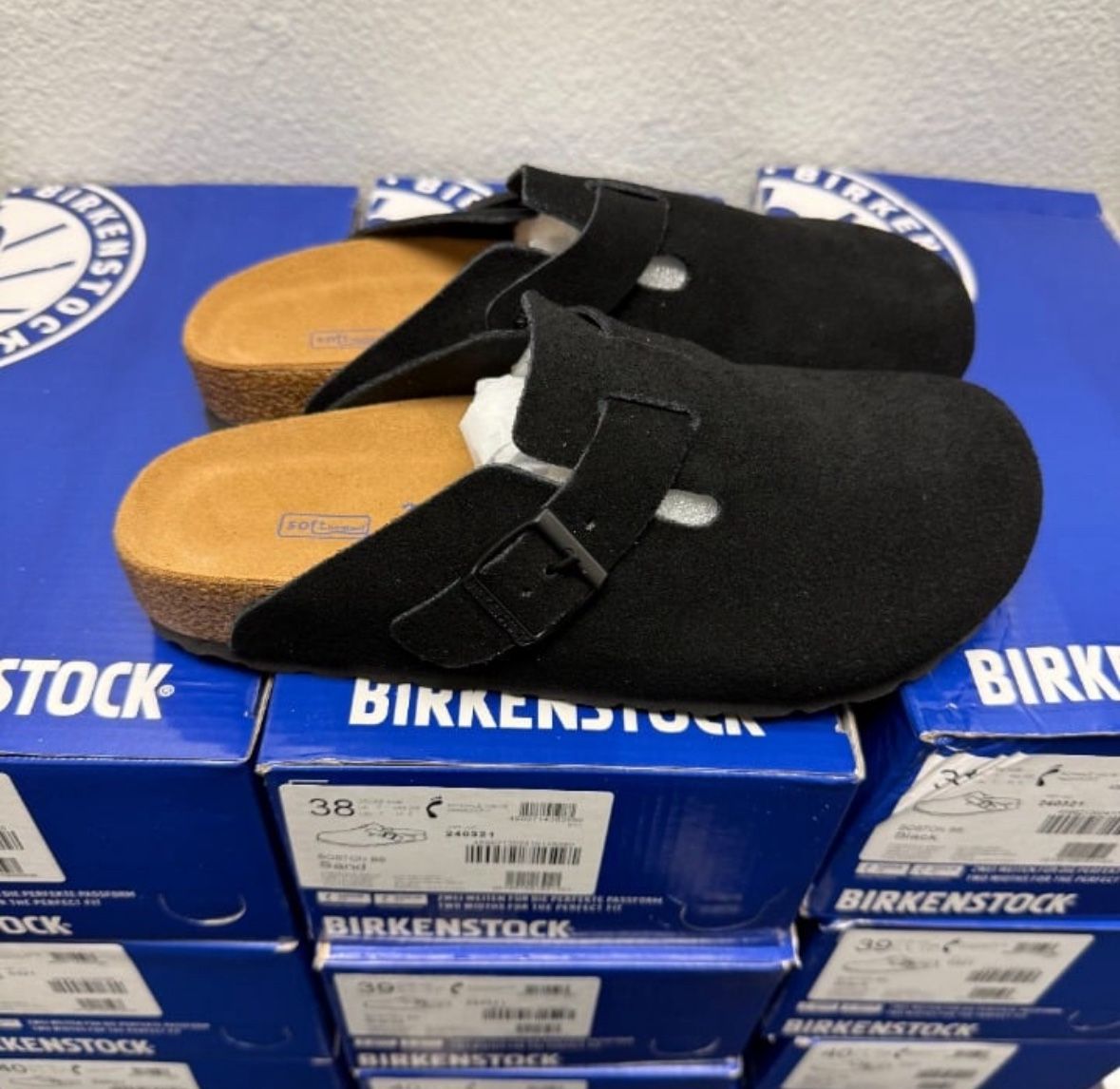 Birkenstock Boston Clogs Black Suede Brand New