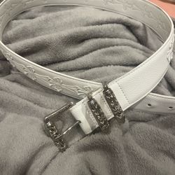 Chrome Heart White Leather Belt