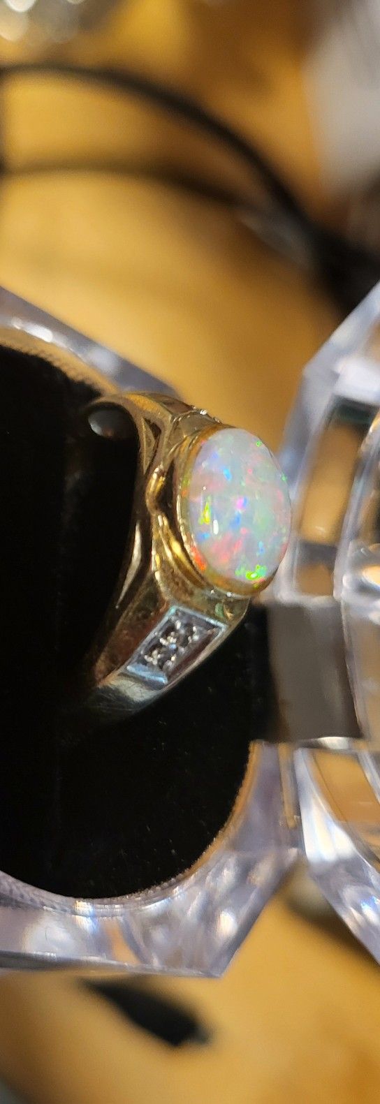 14k Gold 2 Carat Natural Fire Opal Diamond Ring