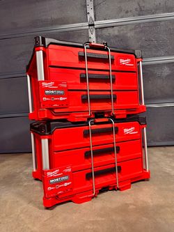 (2) Milwaukee PACKOUT 3-Drawer Tool Boxes