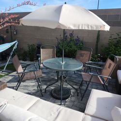 Backyard Table and Folding Chairs