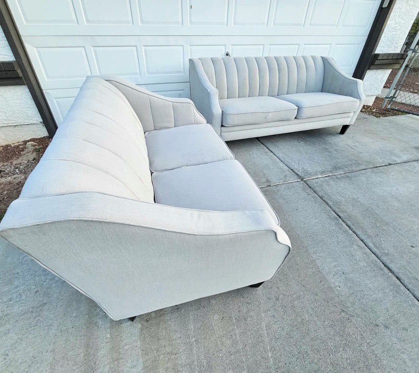 Free Delivery ✅️.  Tufted Back Light Ivory Grey Sofa Couch With Loveseat Sofa Set 