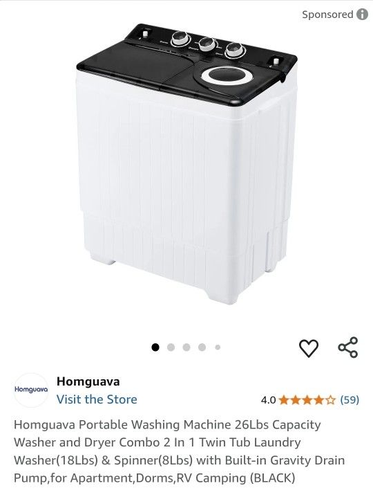 Portable Washing Machine 26Lbs Capacity Washer and Dryer Combo 2 In 1 Twin Tub Laundry Washer(18Lbs) & Spinner(8Lbs) with Built-in Gravity Dr