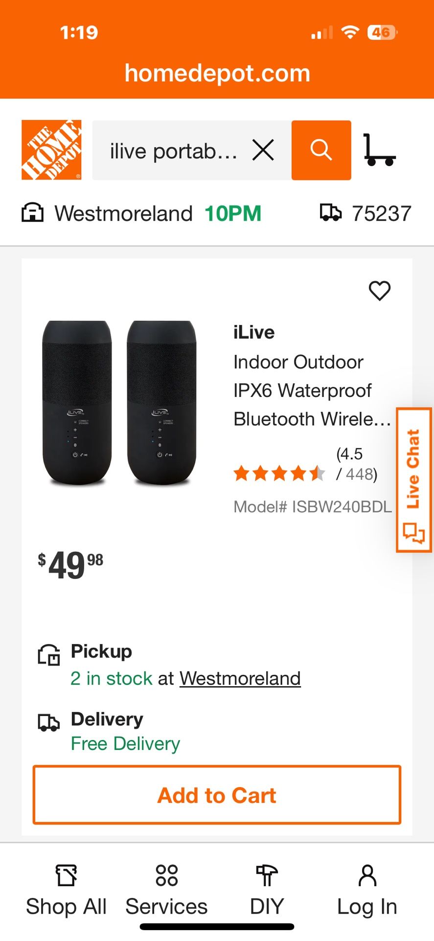 iLive Indoor Outdoor IPX6 Waterproof Bluetooth Wireless Speakers with Removable Stakes in Black Set of 2