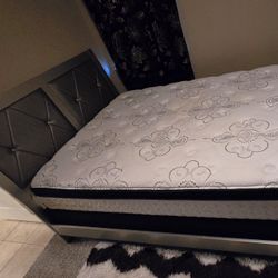 Queen Bed, Box And Mattress 