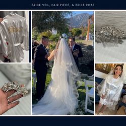 Wedding bride veil,  hair piece,  and Bride Robe