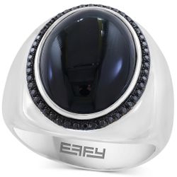 EFFY® Men's Onyx (17 x 12-1/2mm) & Black Spinel (1/4 ct. t.w.) Oval Statement Ring in Sterling Silver