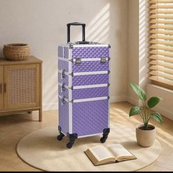 Rolling Makeup Train Case Large Storage Cosmetic Trolley 4 In 1