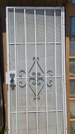 2 white metal security doors, metal doors, security