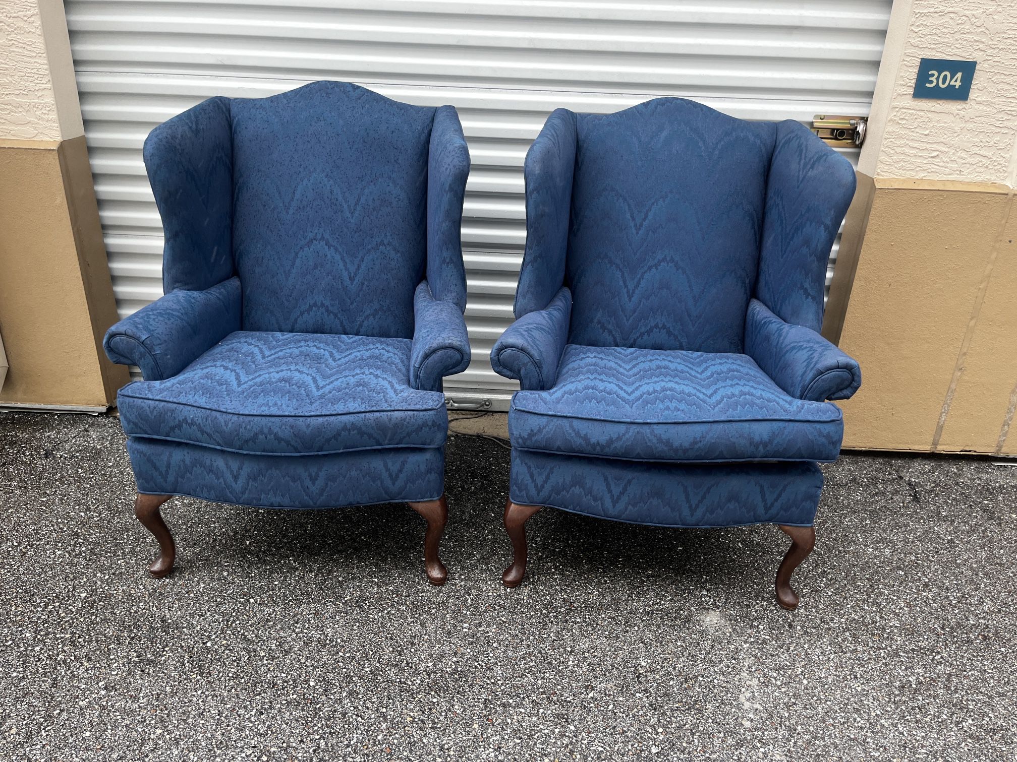 Vintage Chippendale Style Blue Upholstered Mahogany