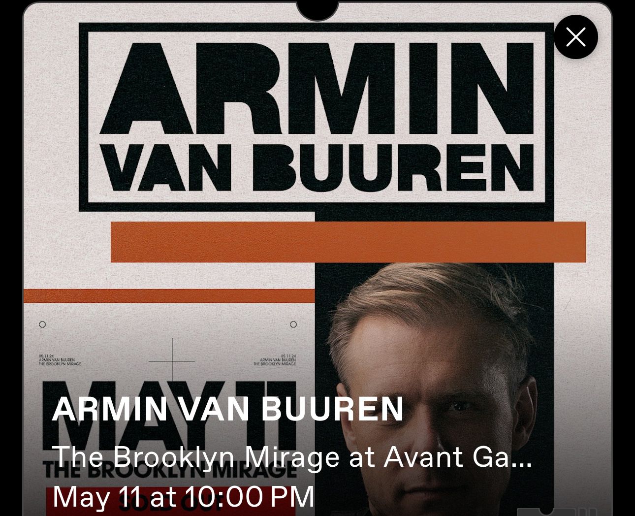 1 GA ticket to Armin Van Buuren at The Brooklyn Mirage 5/11