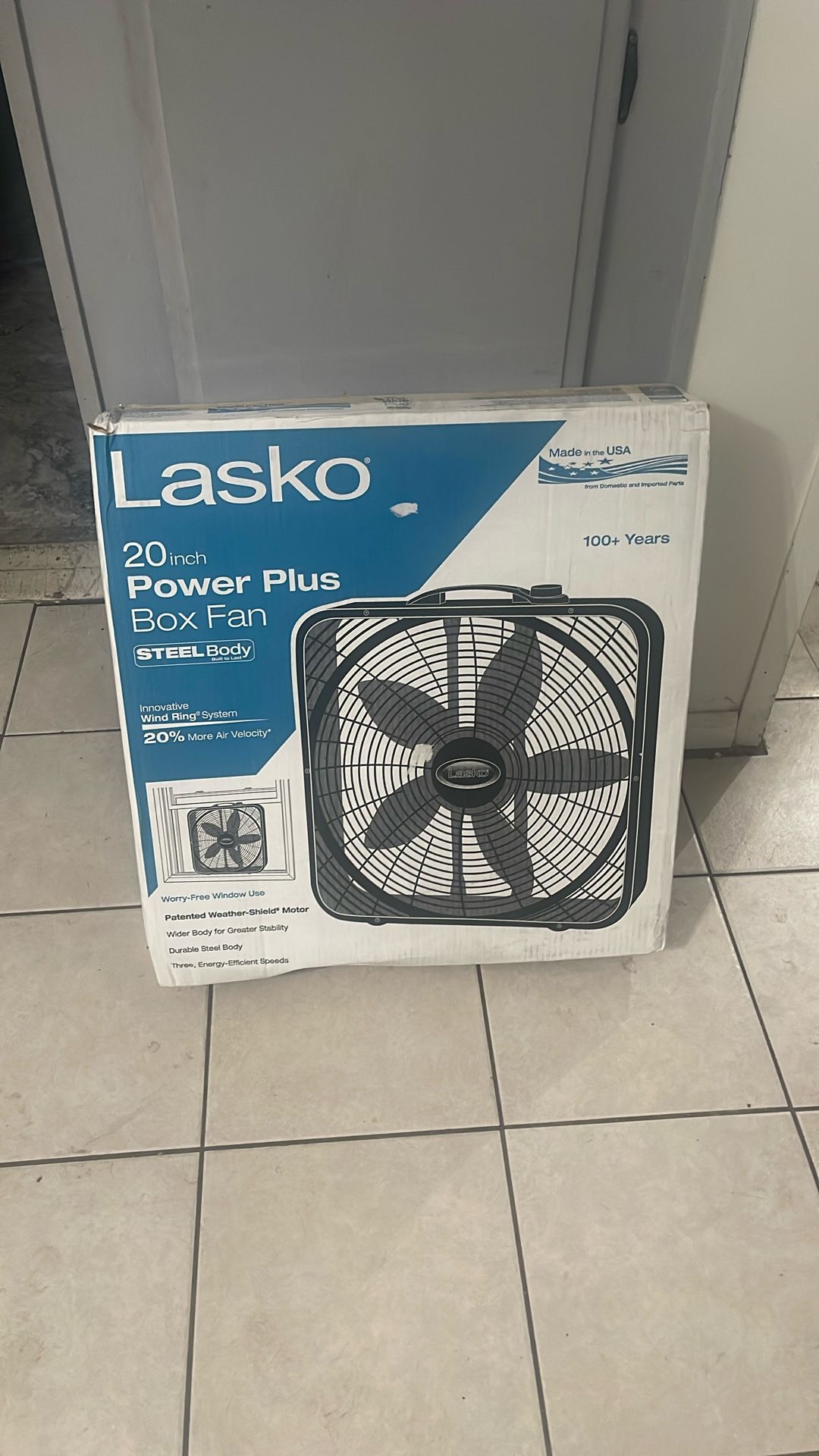 Lasko 20 Inches Box Fan Steel Body Made In USA/ New