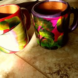 Handmade Big Mexican Ethnic Colorful Pottery Extralight Cup Set (2 pieces)