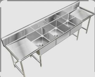 Portable Comercial 3 compartment sink w/side sink water tanks & heater