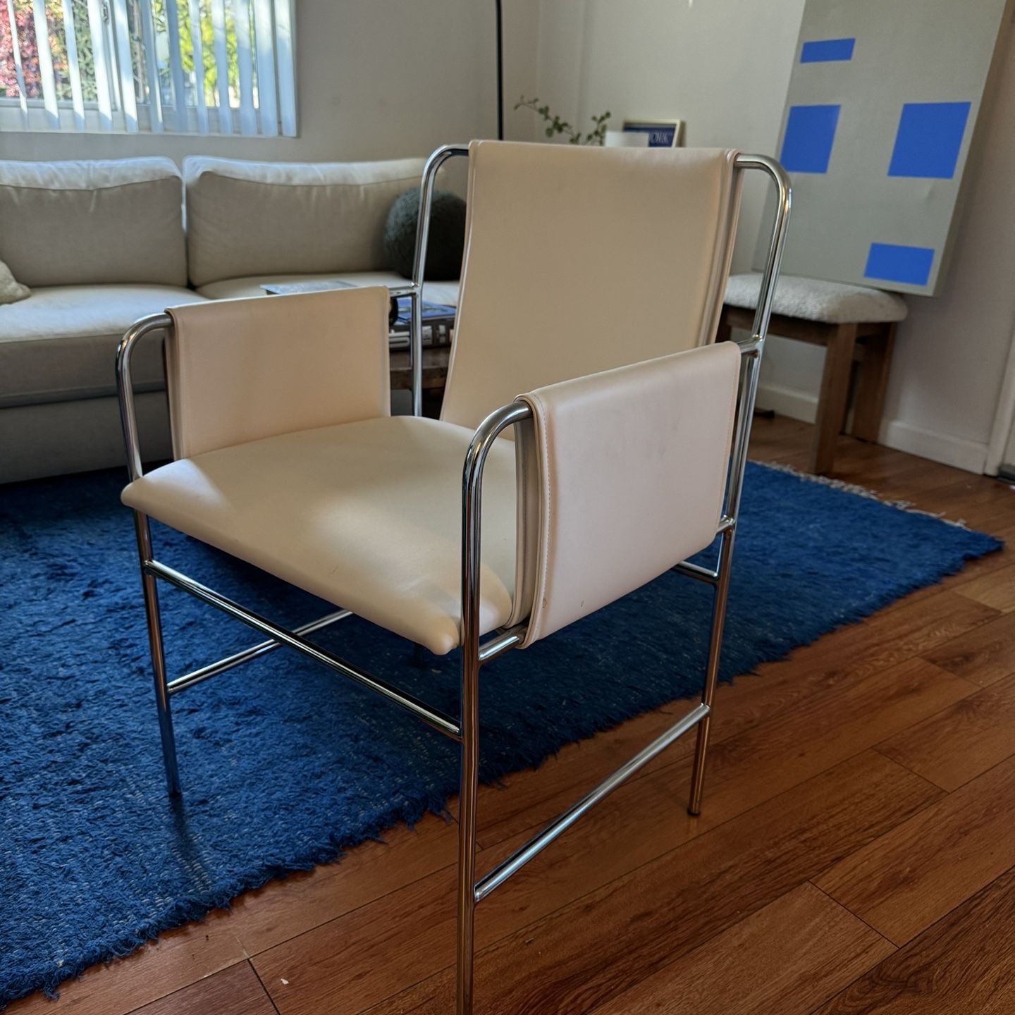 Envelope Chair by Ward Bennett for Geiger - Tubular Steel & White Leather