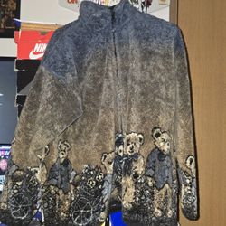 Vintage Mazmania Fleece Unisex Large Blue Teddy Bears Christmas Made USA