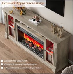 Farmhouse collection 70” fireplace with 36” insert and LED Strip light antique