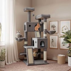 65in Larger Cat Tree Tower Condo for Indoor Kitties/Multi-Level Furniture Activity Center with Wide Base/Cozy Plush Cat Perches/Baskets/Sisal Scratchi