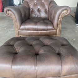 2 Genuine Leather Sofas With Ottoman Foot Rest 