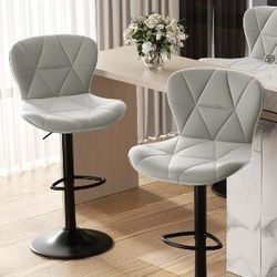 Bar Stools, NEW. Set Of Two. , Adjustable, Swivel. Faux Leather, New