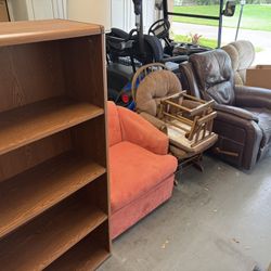 Recliners, Treadmill, Dryer, Tables And Antique Dresser And Vanity Desk