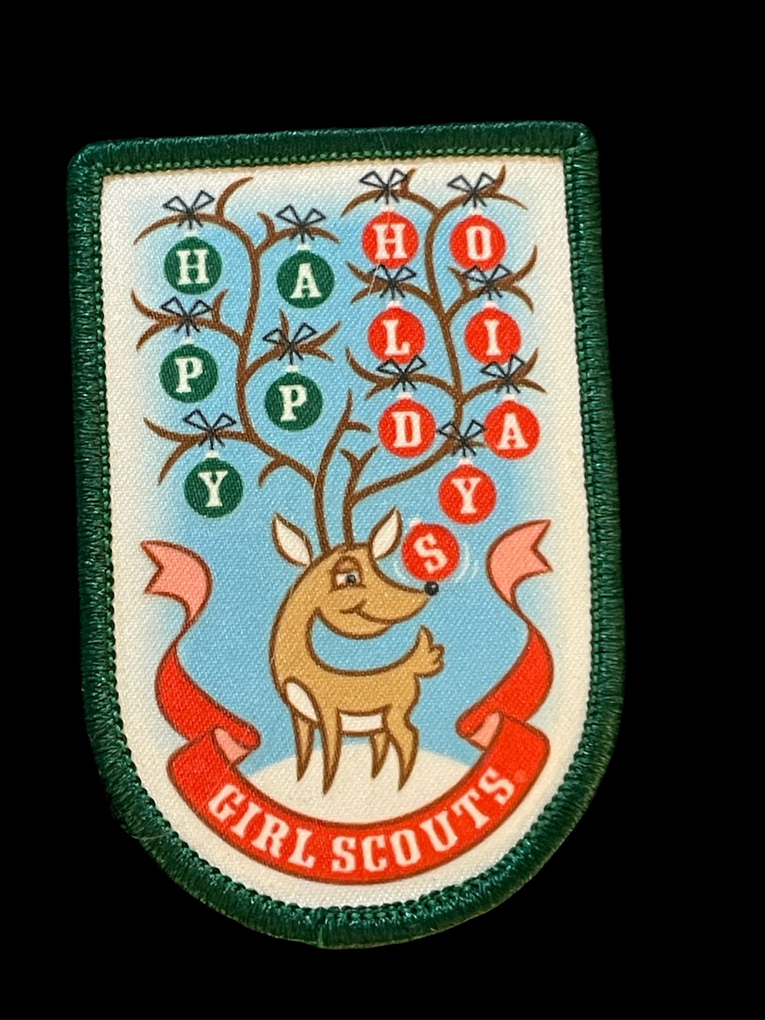 Vintage Girl Scouts happy holidays Christmas patch