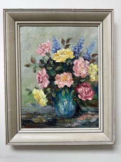 Antique Still life flowers Oil on canvas Signed Monet Van gogh style Renoir