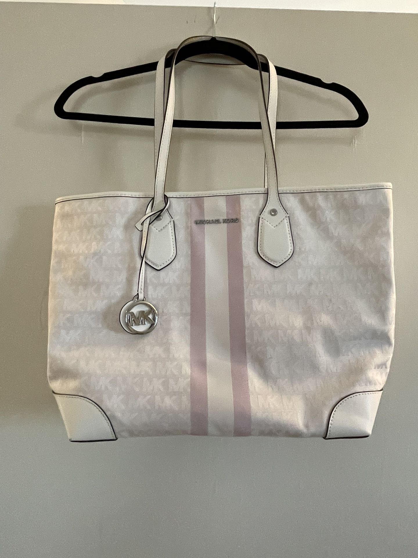 Michael Kors Eva Large Logo Stripe Tote Bag - Vanilla/Soft Pink