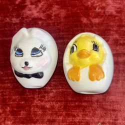 2 Vintage Porcelain Eggs With Embossed Faces
