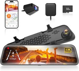 WOLFBOX G840S 12" 4K Mirror Dash Cam Backup Camera, 5.8GHz WiFi Smart Rearview Mirror for Cars & Trucks, Front and Rear View Dual Cameras, Night...