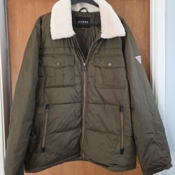 Men's Guess Jacket XL Green Army Sherpa New