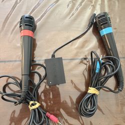 Playstation PS2 PS3 Singstar Microphones & USB Converter Adapter (Blue & Red)