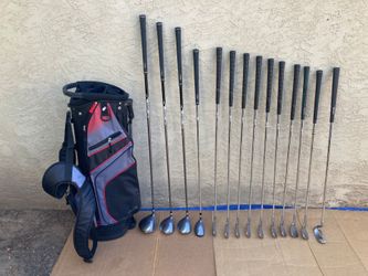 Assortment Of RH Golf Clubs & Tour X Golf Stand Bag